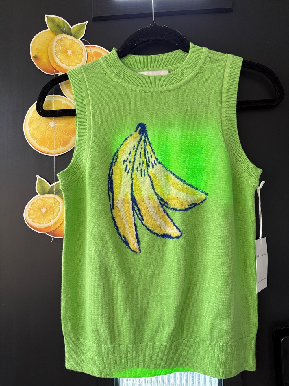Free Assembly Bright Green Banana Graphic Tank Top NWT